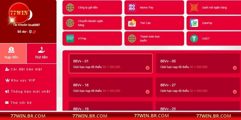Hướng dẫn nạp tiền 77win